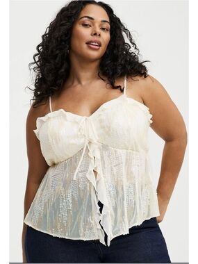 Torrid Studio Ivory Sequin Flyaway Ruffle Cami Plus Size Top